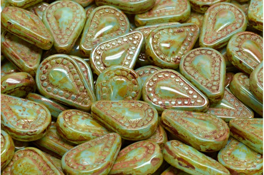 フィリグリーティアドロップビーズ、オパールアクアトラバーチン（61100-86800）、ガラス、チェコ共和国