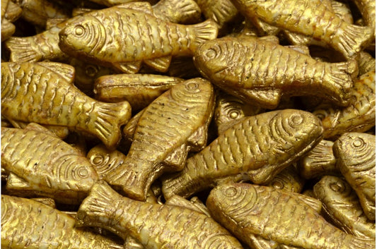 Große Fischperlen, Weißgoldglanz, gefleckt, mit Gold ausgekleidet (02010-65322-54302), Glas, Tschechische Republik