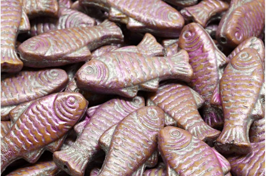 Große Fischperlen, Weiß, Rosa, Beige, Glanz, gefleckt, mit silberner Einfassung (02010-65323-54301), Glas, Tschechische Republik