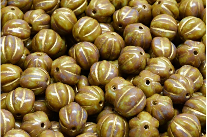 メロンビーズ、ライトブルートラバーチン、ゴールドライン（33000-86800-54302）、ガラス、チェコ共和国