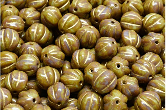 メロンビーズ、ライトブルートラバーチン、ゴールドライン（33000-86800-54302）、ガラス、チェコ共和国