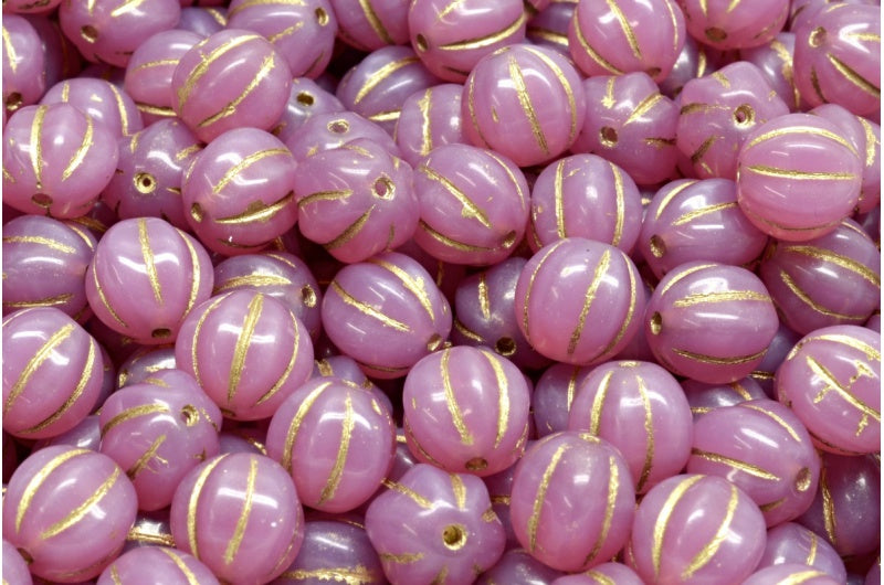 メロンビーズ、オパールピンクゴールドライン（71010-54302）、ガラス、チェコ共和国