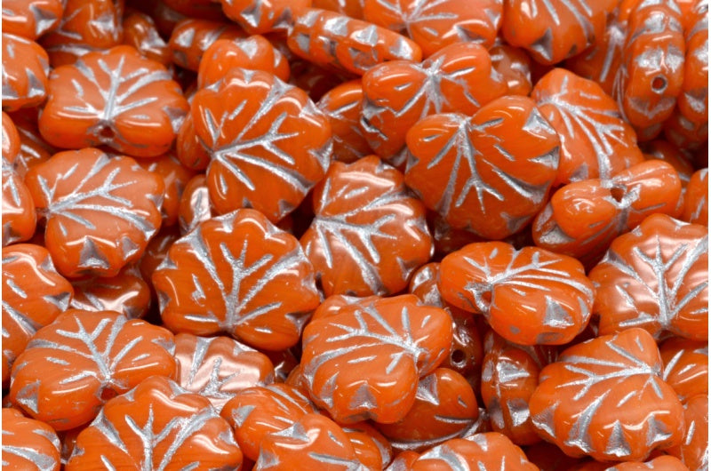 Maple Leaf Beads, Orange Silver Lined (81260-54301), Glass, Czech Republic