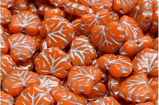 Maple Leaf Beads, Orange Silver Lined (81260-54301), Glass, Czech Republic