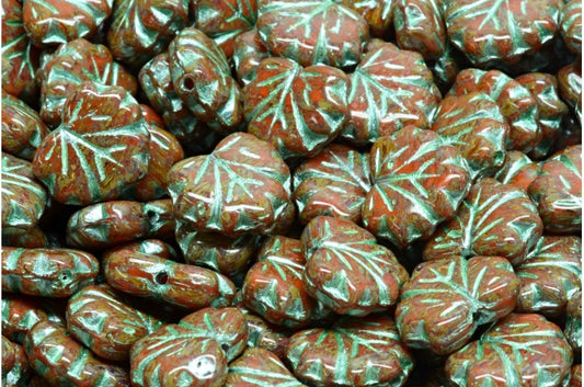 Maple Leaf Beads, Orange Travertin 54322 (81260-86800-54322), Glass, Czech Republic