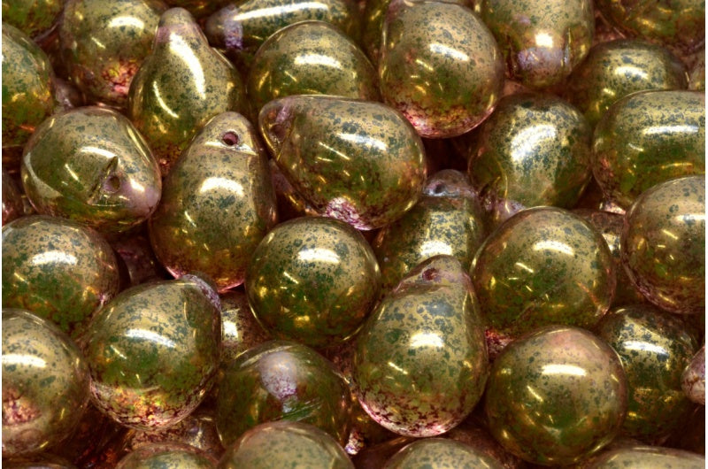 Teardrop Beads, Transparent Yellow Terracotta Violet (80130-15496), Glass, Czech Republic