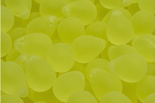 Teardrop Beads, Transparent Yellow Matte (80130-84100), Glass, Czech Republic
