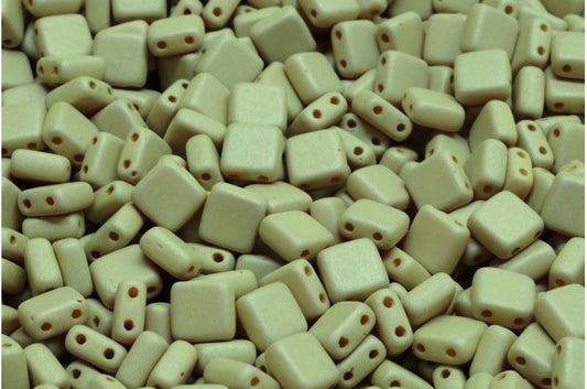 2-Holes Pressed Tile Beads, White 29564 (02010-29564), Glass, Czech Republic