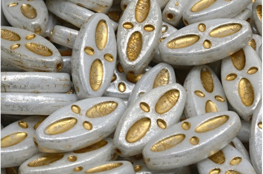 Ship Eye Oval Beads, White Gold Lined 34301 (02010-54302-34301), Glass, Czech Republic