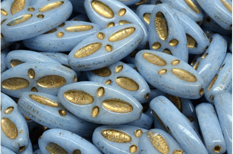 OUTLET 10 grams Ship Eye Oval Beads, 20 x 9 mm, White Gold Lined Light Blue (02010-54302-34307), Glass, Czech Republic