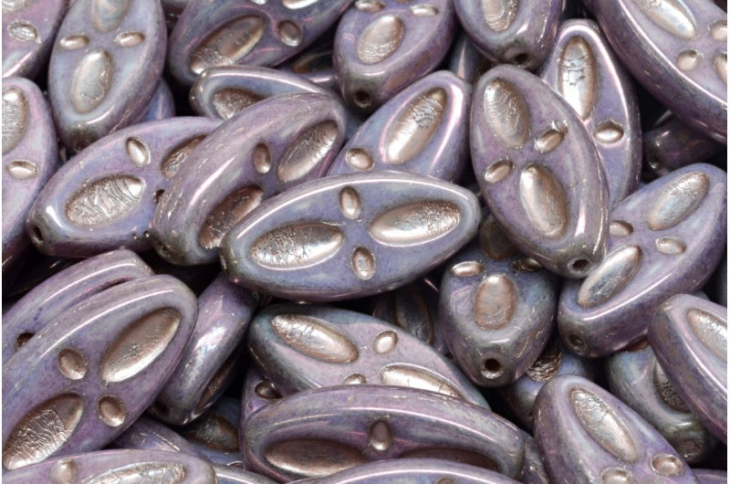 OUTLET 10 grams Ship Eye Oval Beads, White Purple Copper Lined (02010-15726-54324), Glass, Czech Republic