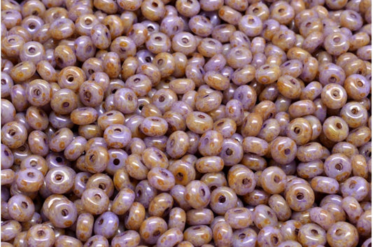 OUTLET 10 grams Rondelle Druck Beads, 2.5 x 4 mm, White Travertin Puprple (02010-65328), Glass, Czech Republic