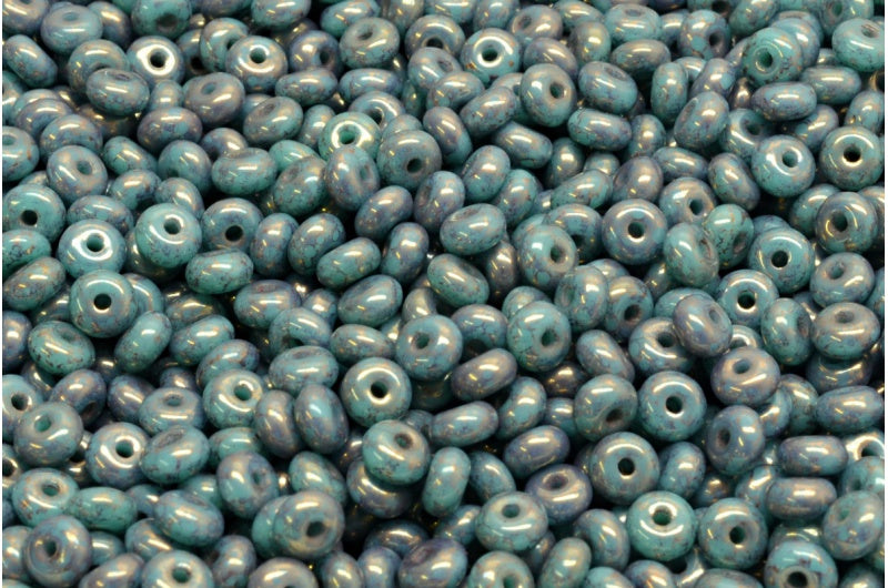 Rondelle Druck Beads, Turquoise Terracotta Violet (63130-15496), Glass, Czech Republic