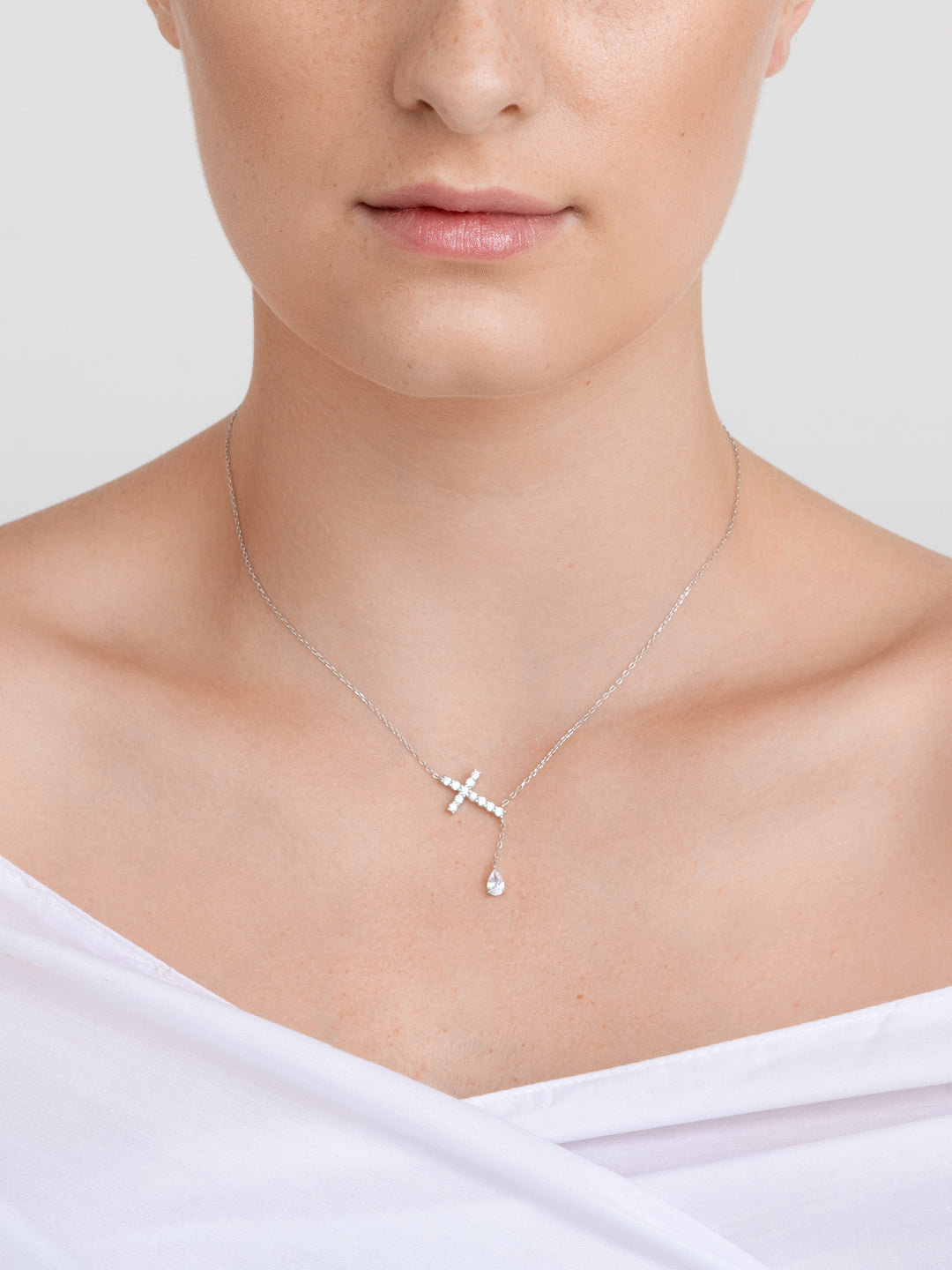 Pendant Shiny Cross Silver Ag-925 Rhodium Plated Jewelry, Cubic Zirconia Preciosa, Czech Bohemia PRECIOSA BEAUTY Jewelry, Crystal Clear / White