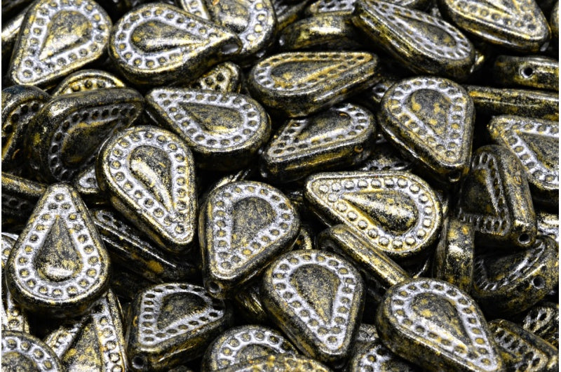 フィリグリーティアドロップビーズ、ブラックシルバーライン 34302 (23980-54301-34302)、ガラス、チェコ共和国