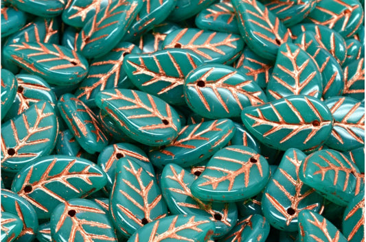 リーフペンダントビーズ、オパールエメラルド銅線（52050-54319）、ガラス、チェコ共和国