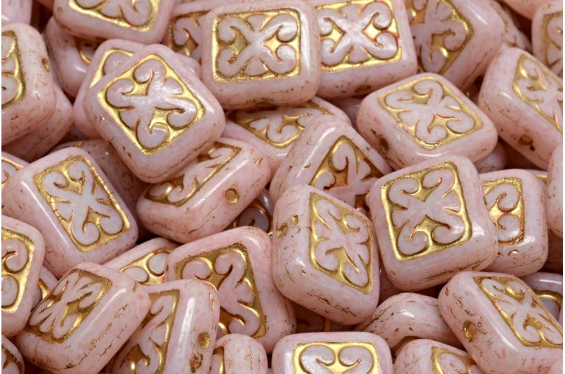 Ornamental Cushion Beads, White Gold Lined 34304 (02010-54302-34304), Glass, Czech Republic