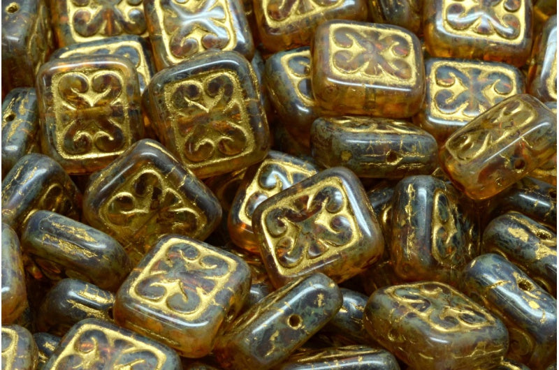 Ornamental Cushion Beads, Crystal Travertin Gold Lined (00030-86800-54302), Glass, Czech Republic