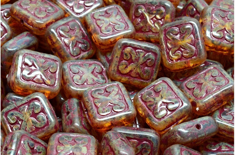 装饰垫珠，水晶石灰华红内衬 (00030-86800-54314)，玻璃，捷克共和国