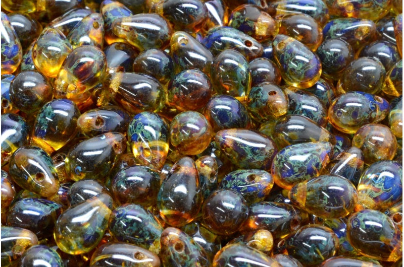 滴珠，透明粉色透明蓝色石灰华 (70100-30040-86800)，玻璃，捷克共和国