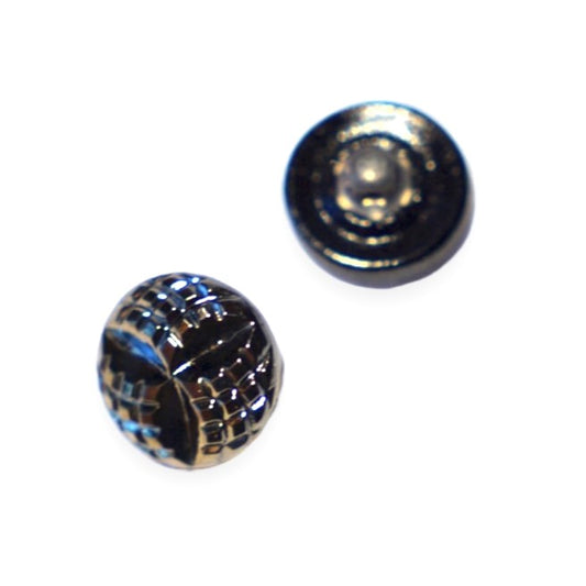 2 pcs Hand Painted Glass Buttons with ornament, size 6 (13.5 mm), Glass, Czech Republic