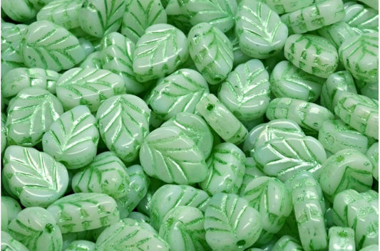 Mint Leaf Beads, White 54322 (02010-54322), Glass, Czech Republic