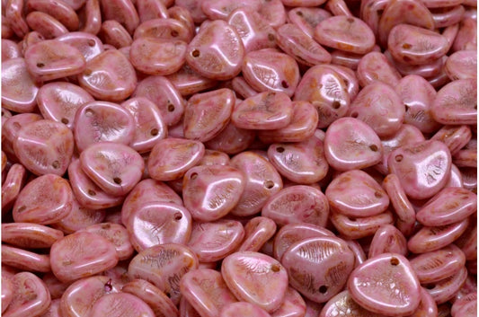 Rose Petal Beads, White Orange Pink Luster Spotted (02010-65307), Glass, Czech Republic