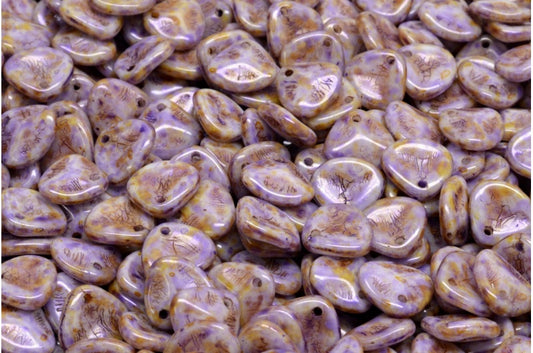 OUTLET 10 grams Rose Petal Beads, 8 x 7 mm, White Travertin Puprple (02010-65328), Glass, Czech Republic