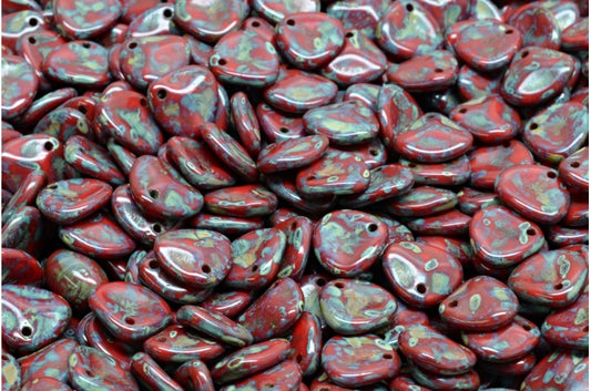 Rose Petal Beads, Opaque Red Travertin (93200-86800), Glass, Czech Republic