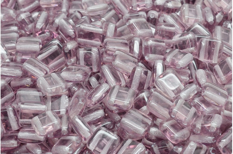 2-Holes Pressed Tile Beads, Transparent Light Amethyst (20210), Glass, Czech Republic