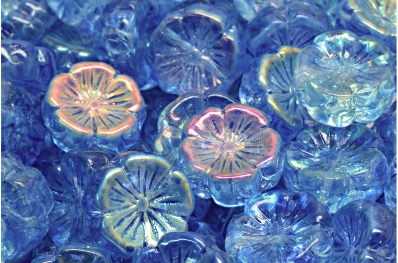 Hawaiian Flower Beads, Crystal Ab 34307 (00030-28701-34307), Glass, Czech Republic