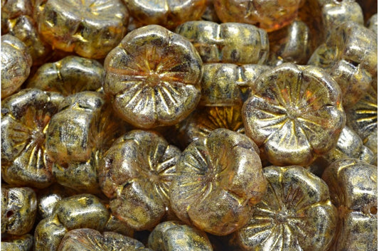 Hawaiian Flower Beads, Crystal Travertin Light Yellow (00030-86800-34302), Glass, Czech Republic
