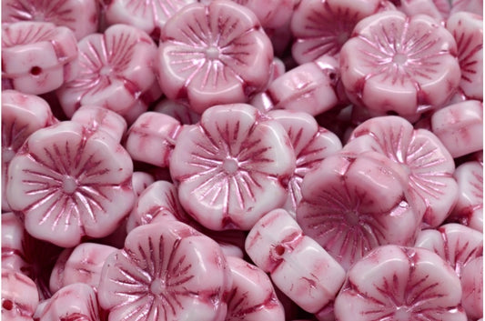 ハワイアンフラワービーズ、ピンクピンクライン（07724-54321）、ガラス、チェコ共和国