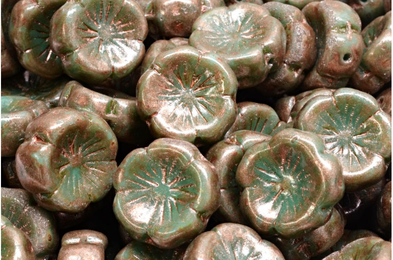 Hawaiian Flower Beads, Turquoise Travertin 86750 (63130-86800-86750), Glass, Czech Republic