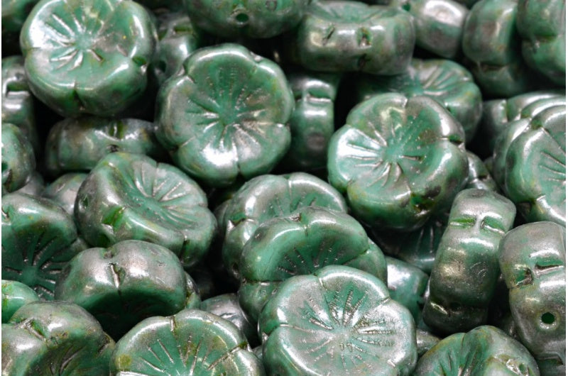 Hawaiian Flower Beads, Turquoise Travertin 86790 (63130-86800-86790), Glass, Czech Republic