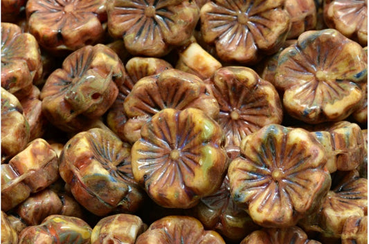 OUTLET 10 grams Hawaiian Flower Beads, 14 x 14 mm, R0001 Travertin (R0001-86800), Glass, Czech Republic