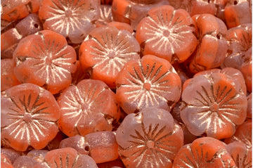 OUTLET 10 Gramm Hawaiianische Blumenperlen, Orange matt mit Kupfer überzogen (R0912-84100-54318), Glas, Tschechische Republik