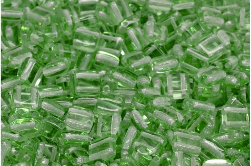 2-Holes Pressed Tile Beads, Transparent Green (50520), Glass, Czech Republic