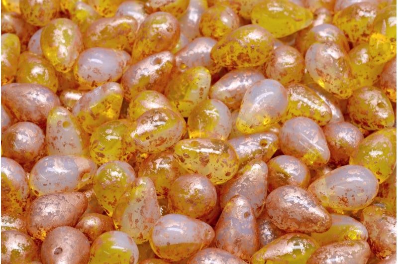 OUTLET 10 克滴珠，蛋白石白色透明黄色 94402 (01000-80020-94402)，玻璃，捷克共和国