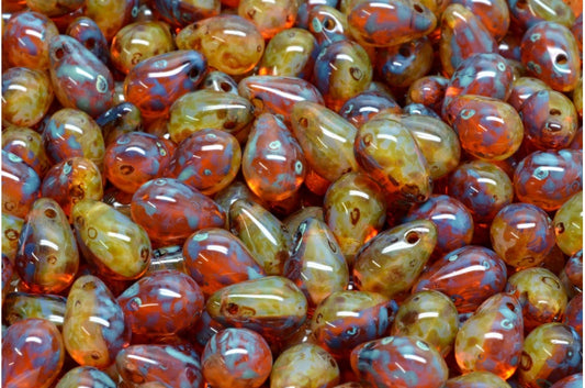 OUTLET 10 grams Drop Beads, Opal White Transparent Orange Travertin (01000-90020-86800), Glass, Czech Republic