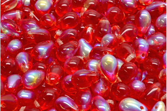 OUTLET 10 Gramm Tropfenperlen, Rubinrot Transparent Helltopasgelb Ab (90080-10020-28701), Glas, Tschechische Republik