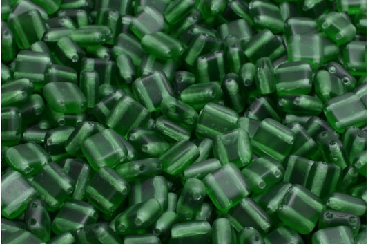 2-Holes Pressed Tile Beads, Transparent Green Matte (50570-84100), Glass, Czech Republic