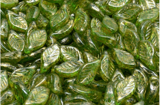 OUTLET 10 grams Bay Leaf Beads, 6 x 12 mm, Transparent Green Emerald Light Yellow (50720-34302), Glass, Czech Republic