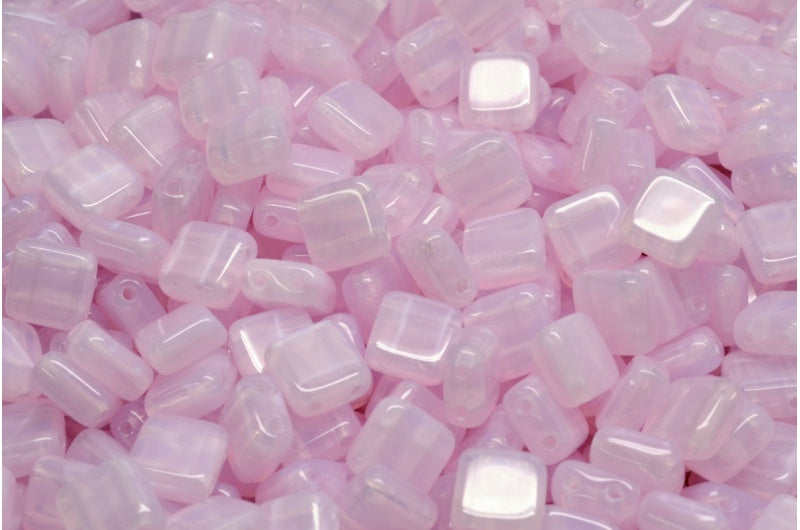 2-Holes Pressed Tile Beads, Opal Pink (71000), Glass, Czech Republic