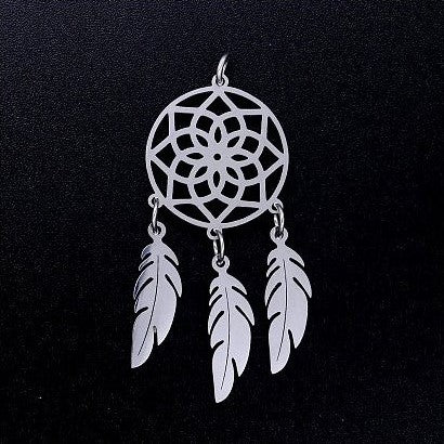 Pendant - dream catcher, approx. 46 x 20 x 1 mm, Stainless Steel 304