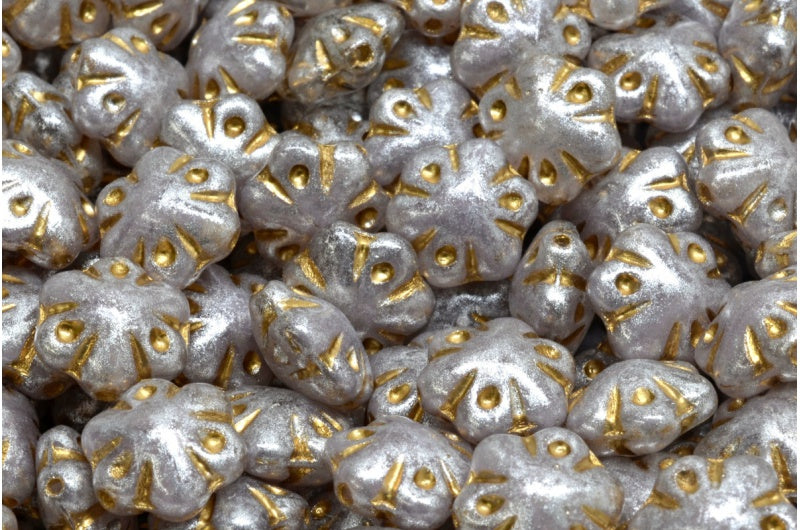 OUTLET 10 grams Folklore Flower Beads, 11 x 11 mm, R0231 Gold Lined Silver Gray (R0231-54302-34301), Glass, Czech Republic