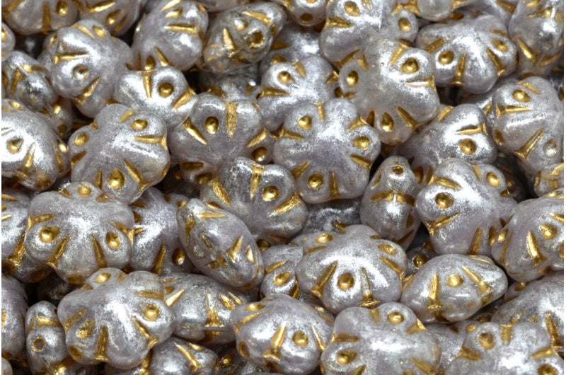 Folklore Flower Beads, R0231 Gold Lined 34301 (R0231-54302-34301), Glass, Czech Republic