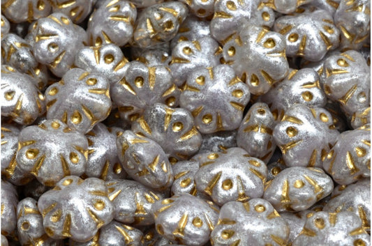 Folklore Flower Beads, R0231 Gold Lined 34301 (R0231-54302-34301), Glass, Czech Republic