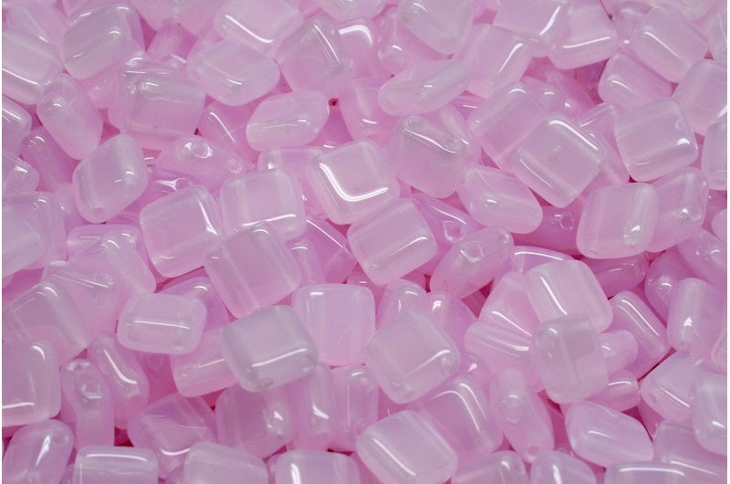 2-Holes Pressed Tile Beads, Opal Pink (72200), Glass, Czech Republic