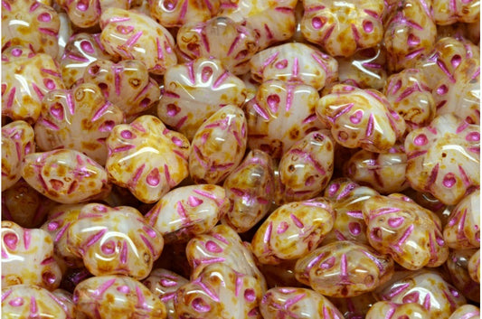 OUTLET 10 grams Folklore Flower Beads, R0731 Travertin Pink Lined (R0731-86800-43807), Glass, Czech Republic